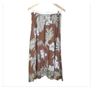 Soft Surroundings Womens Tropical Floral Leaf Pattern Pull-On Maxi Skirt Size SP